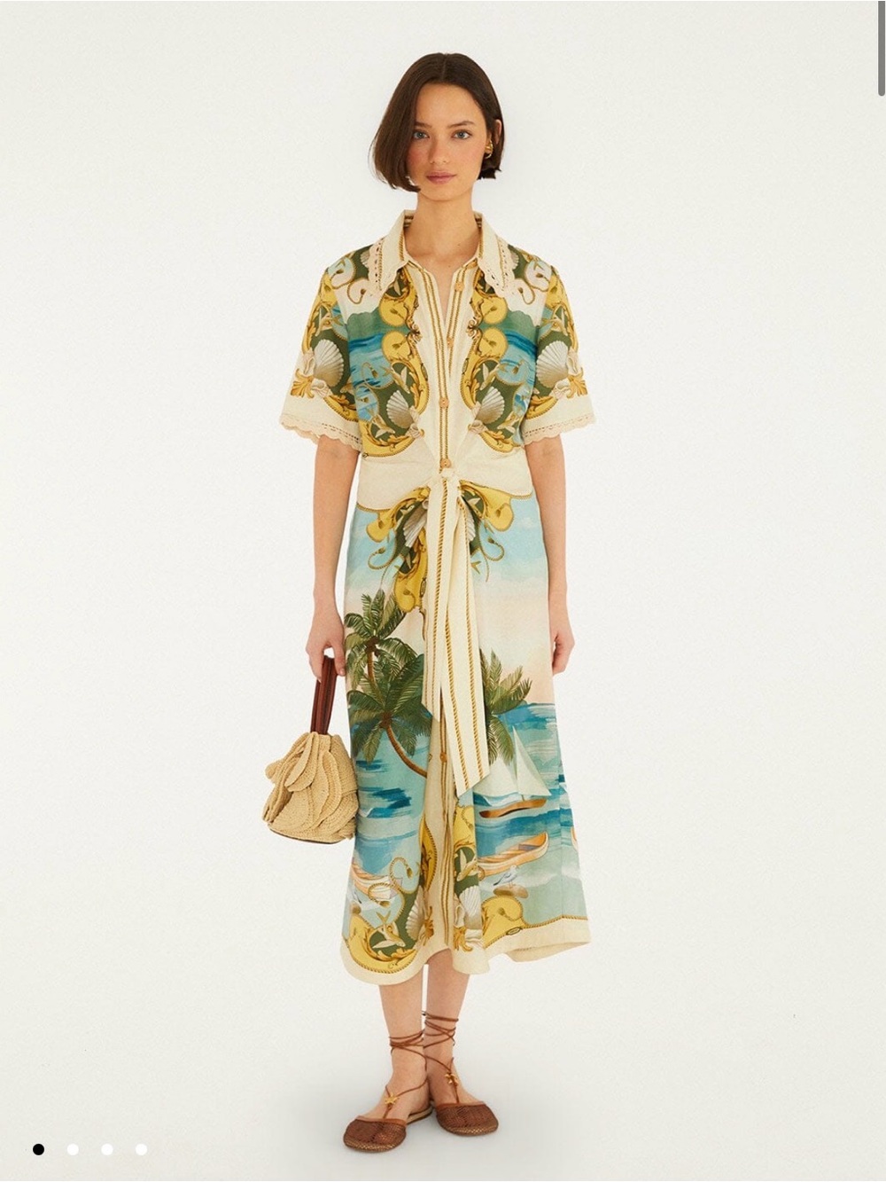 Farm Rio Off-White Royal Sea Collared Midi Dress
